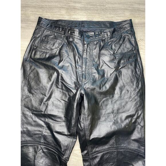 Chia 100% Leather Vintage Black Pants Biker Style Ankle Zip 34x33 Boot - Picture 3 of 8